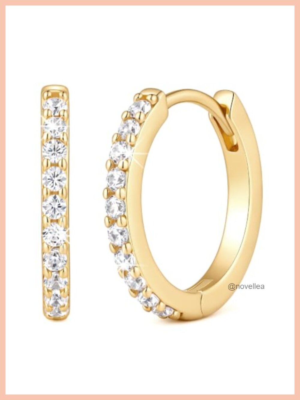 14K Gold Plated Birthstone Cubic Zirconia Huggie Hoop Earrings for Women, Pave